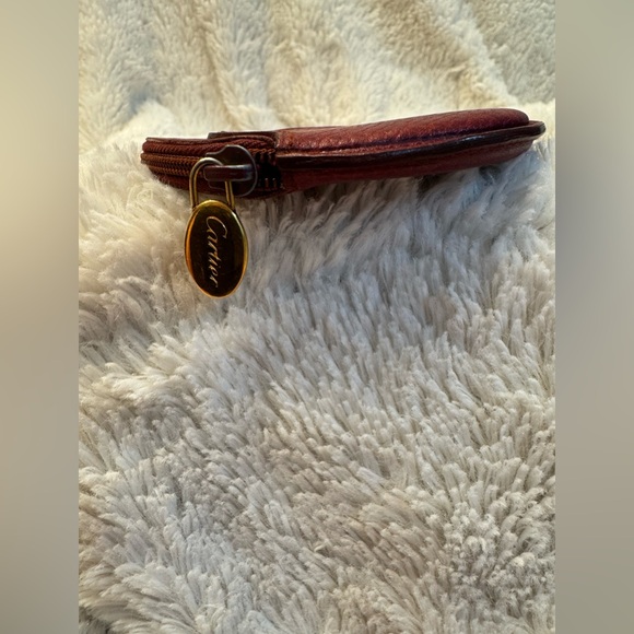 Vintage Cartier Bordeaux Leather Coin Pouch | 90s Must de Cartier Zip Wallet - Picture 3 of 9